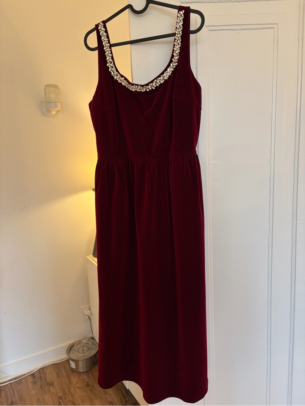 Cider Burgundy Velvet Dress with Crystal-Trim Scoop Neck